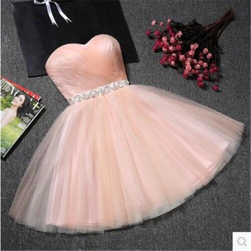 Beauty Emily Charming Strapless Sleeve Evening Dress with Belt 2020 Fashion Zipper Back Tulle A Line Dress 4 Colors Available