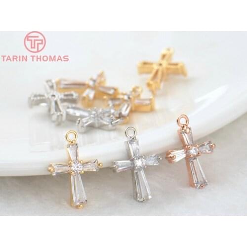 4PCS 18x12MM Hole 1.5MM 24K Gold Color Brass with Zircon Cross Pendants for DIY Jewelry Making Findings Accessories