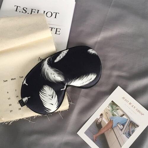 Sleeping Mask Mulberry Silk Printing White Feather Eyes Mask Soft Adjustable Breathable Blindfold Headband Eyepatch Night Mask