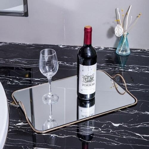 Metal Mirror Tray European Home Soft Decoration Ornaments Hotel Model Room Bathroom Storage Tray