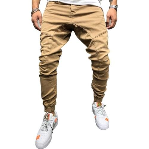 2019 Men Streetwear Pants Fashion Zipper Decoration Splicing Harem Joggers Pants Hip Hop Male Trousers Solid Sweatpants Homme