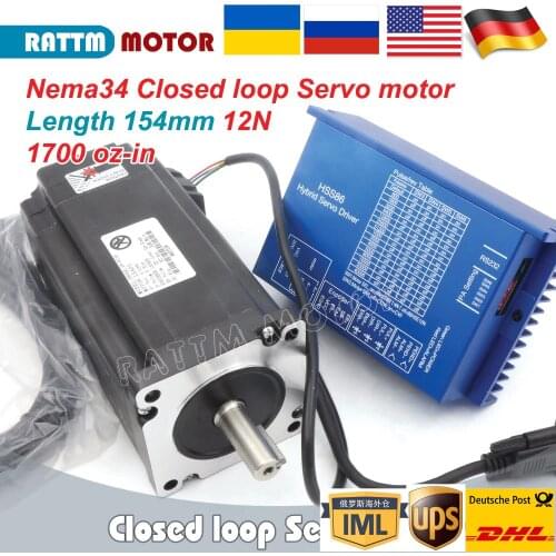 Nema 34 Closed Loop Servo Motor 154mm 6A 2-Phase 12N.m Hybrid&Hybrid Step-servo Driver 8A