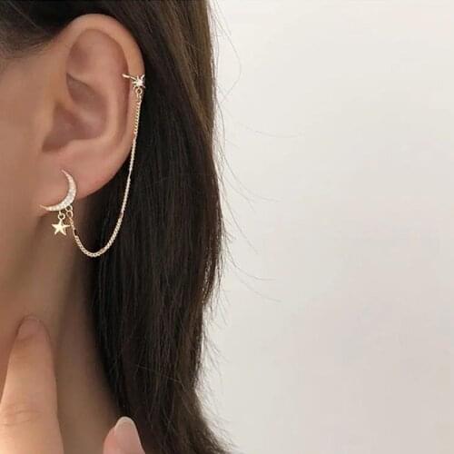 Creative Simple Moon Star Shine Rhinestone Long Chain Earrings For Women Butterfly Tassel Piercing Earring Party Jewelry