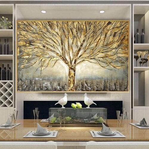 DDHH Wall Art Gold Tree Poster Canvas Painting Abstract Pictures For Living Room Home Decoration Posters And Prints No Frame