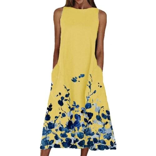 Fashion Women Dress Plus Size Printed Round Neck Loose Casual Sleeveless Pockets Dress Summer Dress robe femme женское платье