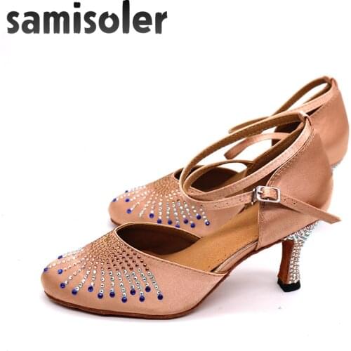Samisoler New Flash Cloth Collocation Shine Ribbons Ballroom Fashion R Dance Women Latin Dance Competition Shoes