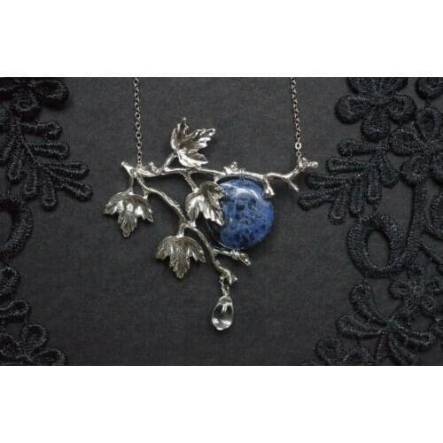 Dark and Stormy Night-Sodalite Necklace,Branch Pendant,Witchy Statement Necklace Elven Jewelry