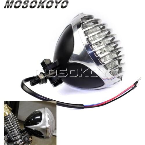 Motorcycle Vintage Old Achool Bezel Grille Headlight E-mark Fin Front Lamp for Harley Cafe Racer XS650 Chopper Scrambler