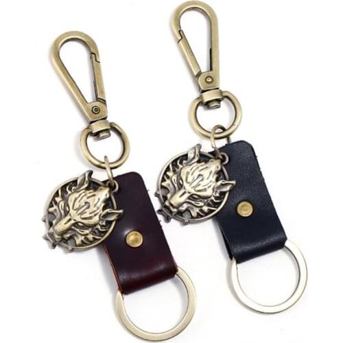Vintage Animal Metal Pendant Keyring Punk Wolf Head Key Chains Men Women Unisex Leather Keychain Jewelry Top Quality Wholesale