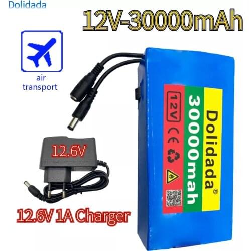 High Quality Super Rechargeable Portable Lithium-ion Battery DC 12V 30000mAh With US or EU Plug 12.6v 3.0Ah battery pack+charger