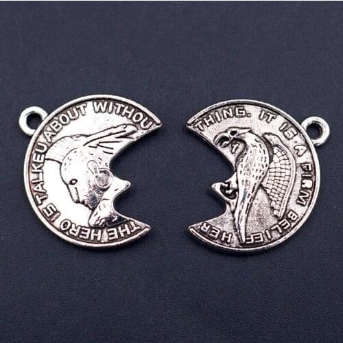 WKOUD 6pcs Silver Color Hero & Eagle Tag Charm Vintage Necklace Bracelet DIY Jewelry Half Moon Alloy Pendant 25*18mm A1926