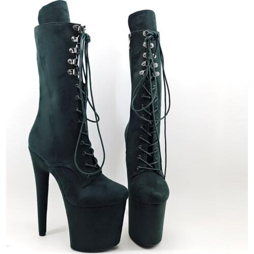 Leecabe Suede darkgreen 20CM/8inches Pole dancing shoes High Heel platform Boots closed toe Pole Dance boot