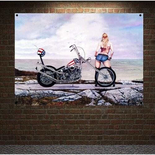 Female Rider Banner Flag Motorcycle Model Posters Wall Art Tattoo Beaut Sexy Art Canvas Painting Wall Hanging Mural Home Decor