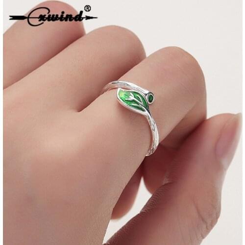 Cxwind Fashion Retro Enamel Leaf Open Ring For Women Resizable Wedding Engagement Simple Leaves Rings anillos mujer