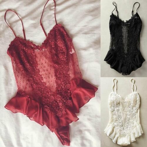 Women Sexy Lingerie Women Satin Silk Lace Floral Robe Dress Babydoll Nightdress Nightgown Sleepwear Sleeveless Ruffle Fashion