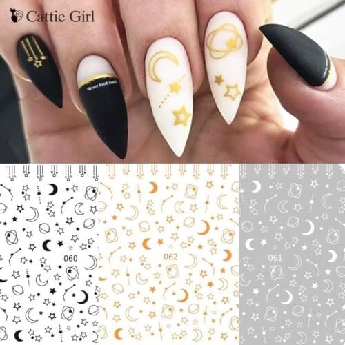 1 Sheet Golden Moon 3D Nail Art Transfer Stickers Stone Universe Nail Designs Line Metal Nail Sticker 3D Tattoo Stickers