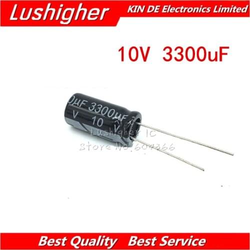 10PCS 10V3300UF 10*20mm 3300UF 10V 10x20 mm Aluminum Electrolytic Capacitor DIP