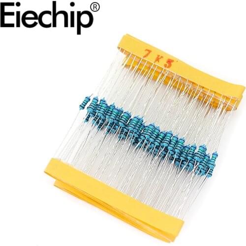 100pcs/lot 1/4W 1% Metal film resistor 0.25W resistance 7.5K ohm Throught Hole