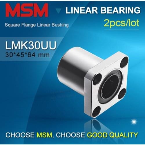 2pcs LMK30UU(30x45x64) Linear Bearing Square Flange 30mm Shaft Guide Sliding Motion Ball Bushing SMK30GUU/LHFS30 Automation Kits