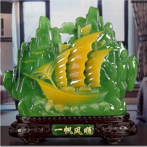 2020 LARGE # HOME SHOP HALL DECORATION FENG SHUI BUSINESS PROSPERITY MONEY DRAWING GOOD LUCK SAILING BOAT CRYSTAL JADE SCULPTURE