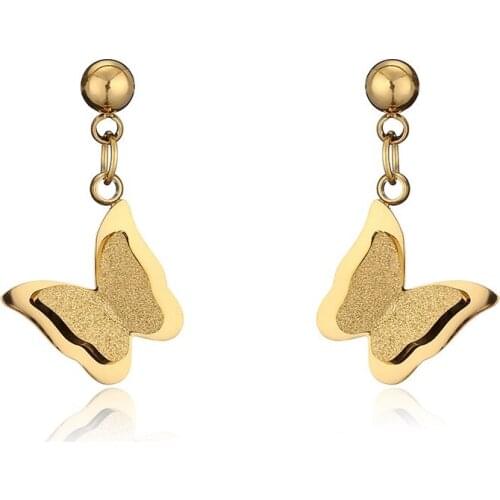2021 New Gold/Silver Punk Titanium Steel Butterfly Dangle Earrings Hip-hop Rock Stainless Steel Stud Earrings Korean Fashion