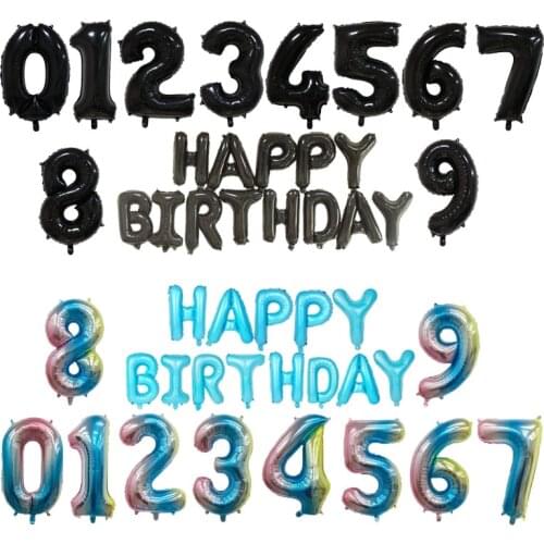 32inch Rainbow Black Number Foil Balloons with 16inch Happy Birthday Letter Banner Balloon Birthday Party Decorations Kids Adult