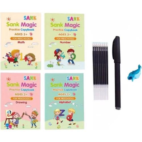 4 Books + Pen Magic Practice Book Free Wiping Childrens Toy Writing Sticker English Copybook For Calligraphy Montessori Toys