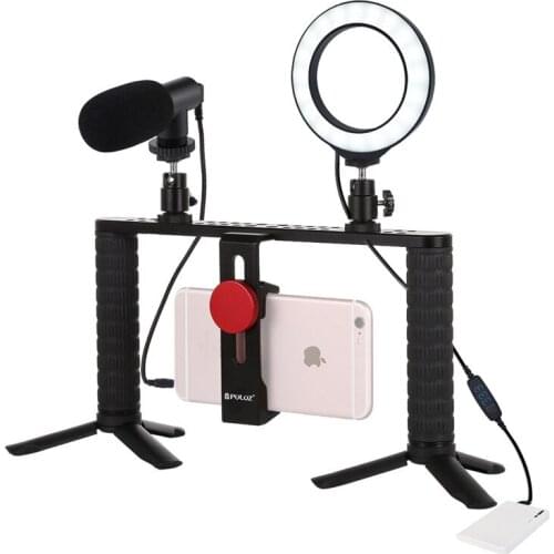 4 in 1 Vlogging Live Broadcast 4.6 inch Ring LED Selfie Light Phone Video Rig Handle Stabilizer Bracket Kits
