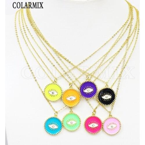 6 Pcs Enamel pendant Enamel Mix color Pendant Necklace Slim chain Jewelry Accessories Jewelry Necklace 5186