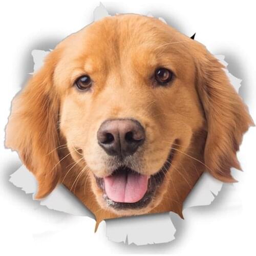 B0574# 13CM 17 CM Self-Adhesive Decal Happy Golden Retriever Car Sticker Waterproof Auto Decors on Bumper Rear Window Laptop