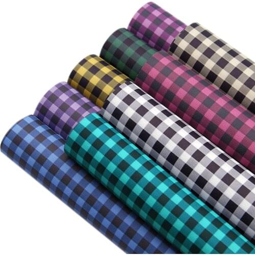 David accessories 20*33cm Lychee/Crossing Plaid Printed Faux Synthetic Leather Fabric Leather Sheets DIY Handmade,1Yc12836