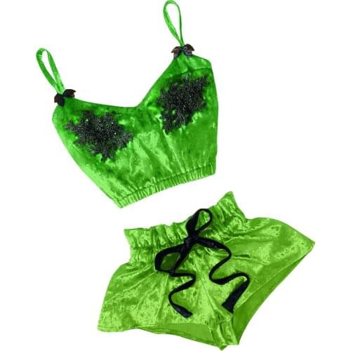 Home Clothes For Women V-neck Eyelash Beaded Sexy Stain Camisole Pajamas Bowknot Sleeveless Sexy Satin Lace Pajamas Sets Femme