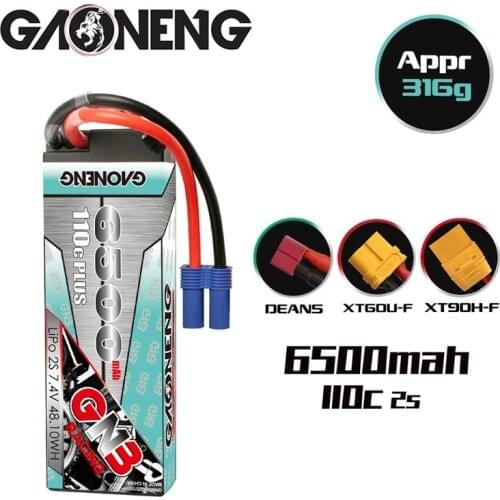 GAONENG GNB 7.4V 6500mAh 2S 110C/220C LiPo Battery Pack With T XT60 EC5 XT90 Plug for RC HSP 1:10 1/10 RC Car RC Boat Scx10