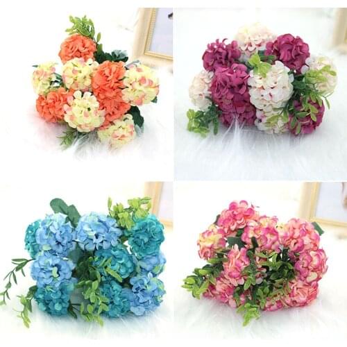 1 bunch of 10 flowers silk hydrangea simulation flower white wedding flowers small bouquet fake flower party DIY decoration