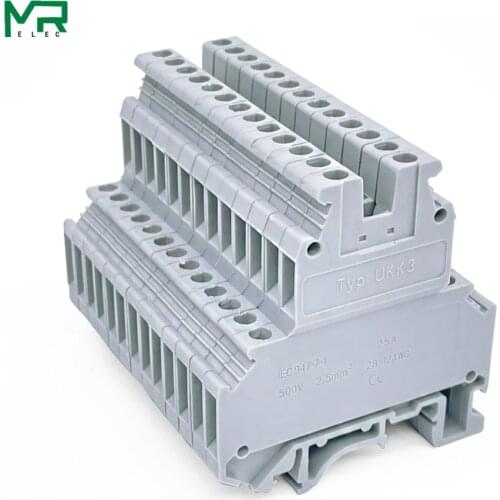 10PCS/ UKK3 DIN Rail Double Level Terminal Block 500V 25A 28-12AWG for wires connecting +10 bit connector bridge FBI 10-5