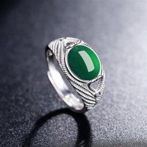 Classic Fashion Hetian Jasper Ring Female 925 Silver Plated Emerald Open Jade Ring Birthday Gift Mothers Day Gift