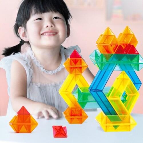 Pyramid Building Blocks DIY Transparent Geometric Blocks Set 3D Space Construction Creative Assembling Toys for Kids Educational