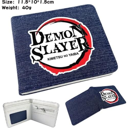 Anime Demon Slayer Denim Wallet Short Teenger Bifold Card Holder High Quality Student Casual Mens Womens Purses