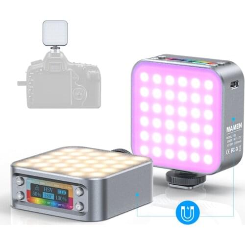 MAMEN Bi-color 2500-9000K&RGB Video Light Mini Camera Light Magnetic Adsorption LED Panel Lamp for Selfie Vlog Ambient Lighting