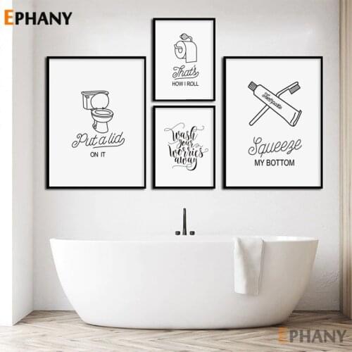 Minimalist Bathroom Wall Art Canvas Poster Black White Simple Humor Quote Print Nordic Decorative Picture Painting Home Decor