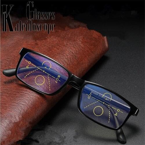 Progressive Multifocal Reading Glasses Women Men Anti Blue Light Presbyopic Glasses Square Frame Hyperopia Diopter +1.5 2.0 2.5