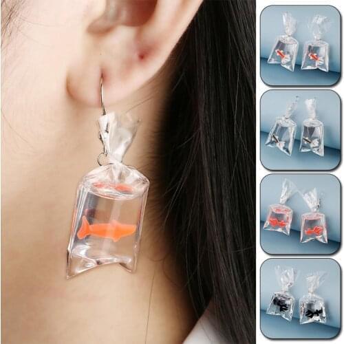 Fashion Creative Transparent Fish Goldfish Water Bag Dangle Earrings Cute Handmade Earrings Womens Pendants Earrings Jewelry