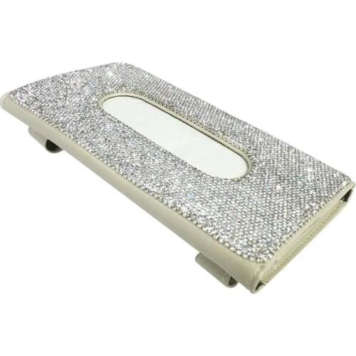 Fashion Car Tissue Box Holder Sparkly Visor Storage with Diamond Style Napkins Black Hanging Hanging White B5I6