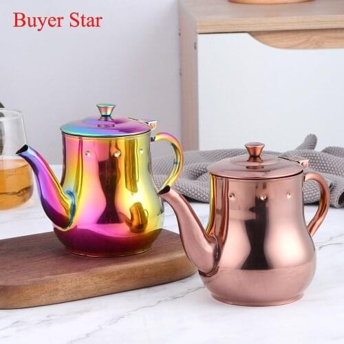 1PC Fashion Stainless Steel Teapot Container Coffee Pot Water Kettle With Filter Restaurant Container Home Hotel Cafe Bar Teapot
