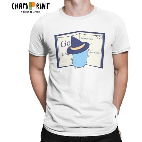 The Go Gopher Witch Learning Men T Shirts Golang Unique Tees Short Sleeve Crew Neck T-Shirts Pure Cotton Gift Idea Clothes