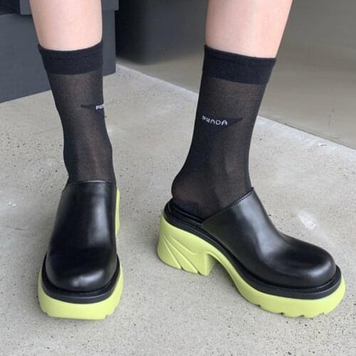 Fashion Women Mules Slippers 2021 Summer Female Square High Heels Flip Flops Shoes Round Toe Slides Ladies Platform Slippers