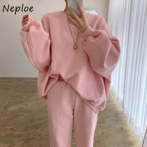 Neploe Korea Chic Autumn Long Sleeve Hoodie Women Simple Round Neck Loose Sweatshirt Casual O-Neck Solid Hoodies Women