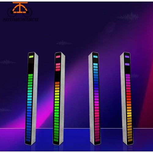 2021 New Car Sound Control Light RGB Voice-Activated Music Rhythm Ambient Light with 32 LED 18 Colors Car Home Decoration Lamp B