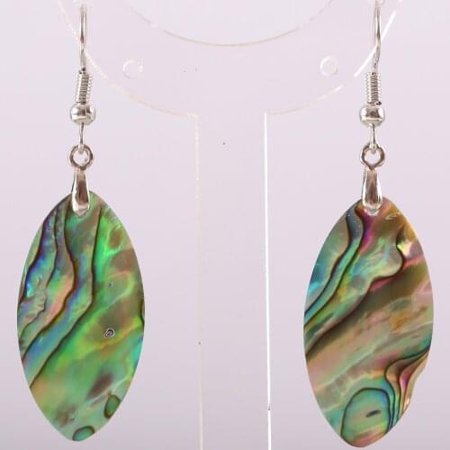 Oval Bead Handmade Jewelry For Women Natural Blue New Zealand Abalone Shell Earrings 1Pair U269