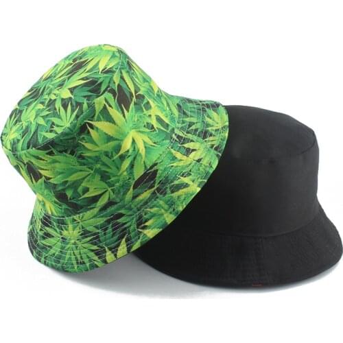 3D Print Maple Leaf Bucket Hat Panama Fisherman Hat Men Women Outdoor Summer Casual Cotton Bob Chapeau Reversible Bucket Cap